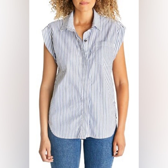 Etica Blue and White Striped Button Down Shirt - Picture 1 of 11
